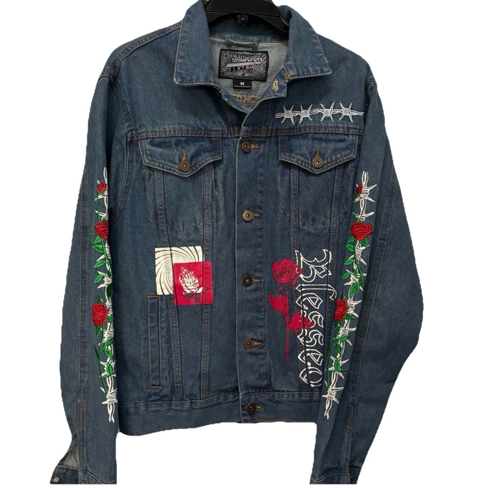 Women's Brooklyn Cloth Blessed Roses Embroidered Denim Jean Jacket Size Medium